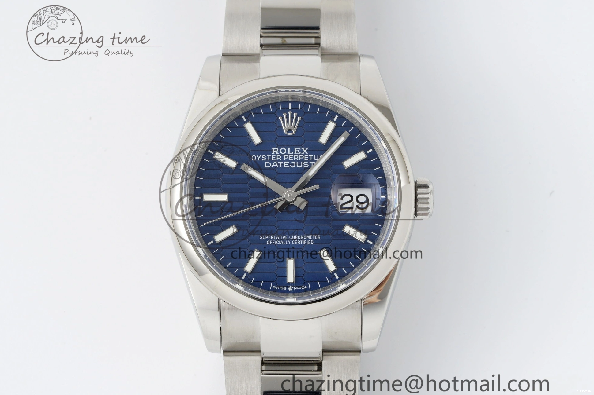 Steel Oyster DateJust 36 Textured Dial V2 on 904L JDF Blue VR3235 SS Bracelet 0228